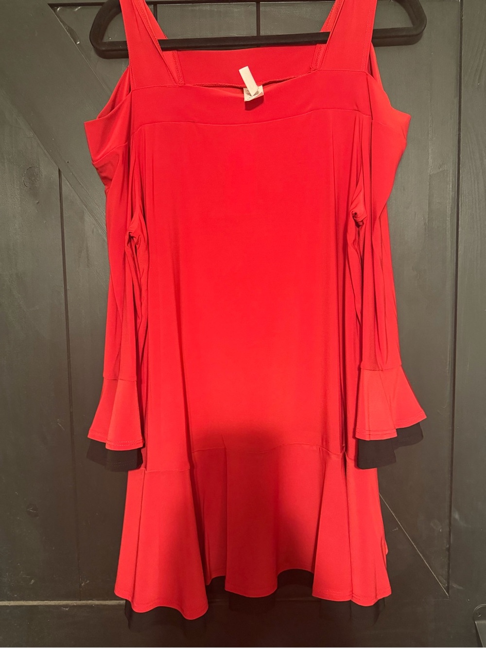 Cold-Shoulder Red Long Sleeve Flared Blouse